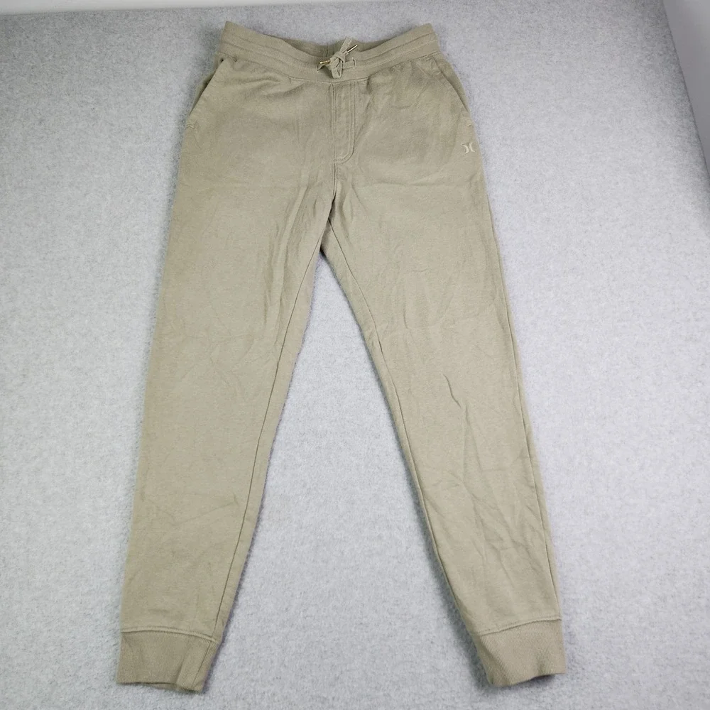 Hurley Jogger Pants Mens Small Tan Fleece Lined Drawstring Elastic Waist Tapered